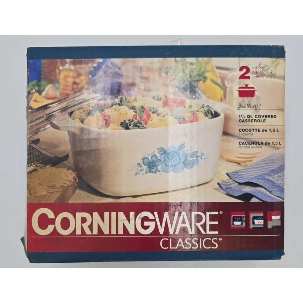 Vintage Corning Ware Blue Velvet Rose 1.5 Liter Casserole Dish A-1 1/2-B w/ Lid